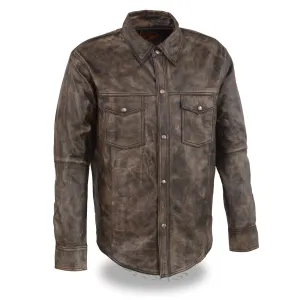 Milwaukee Leather-MLM1606-Men's Distressed Brown Lightweight Leather Snap Front Shirt