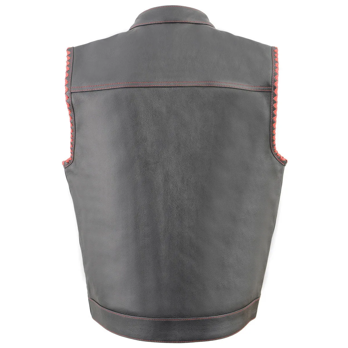 Milwaukee Leather MLM3506 Men's Black Naked Leather Vest - Old Glory Laced Armholes Red Stitching Club Style Vest