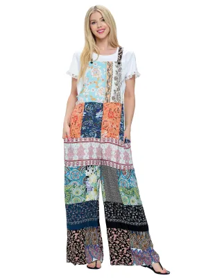 Overall Boho Jumpsuit Patchwork Floral Wide Leg