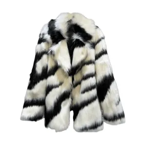 Pre Order:  Plush Zebra Stripes Faux Fur Jacket - Final Sale