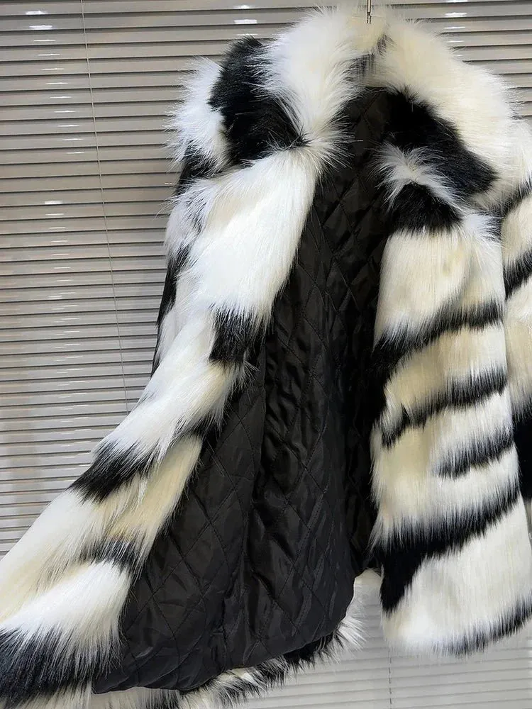 Pre Order:  Plush Zebra Stripes Faux Fur Jacket - Final Sale