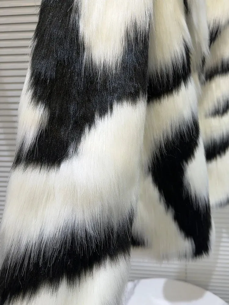 Pre Order:  Plush Zebra Stripes Faux Fur Jacket - Final Sale