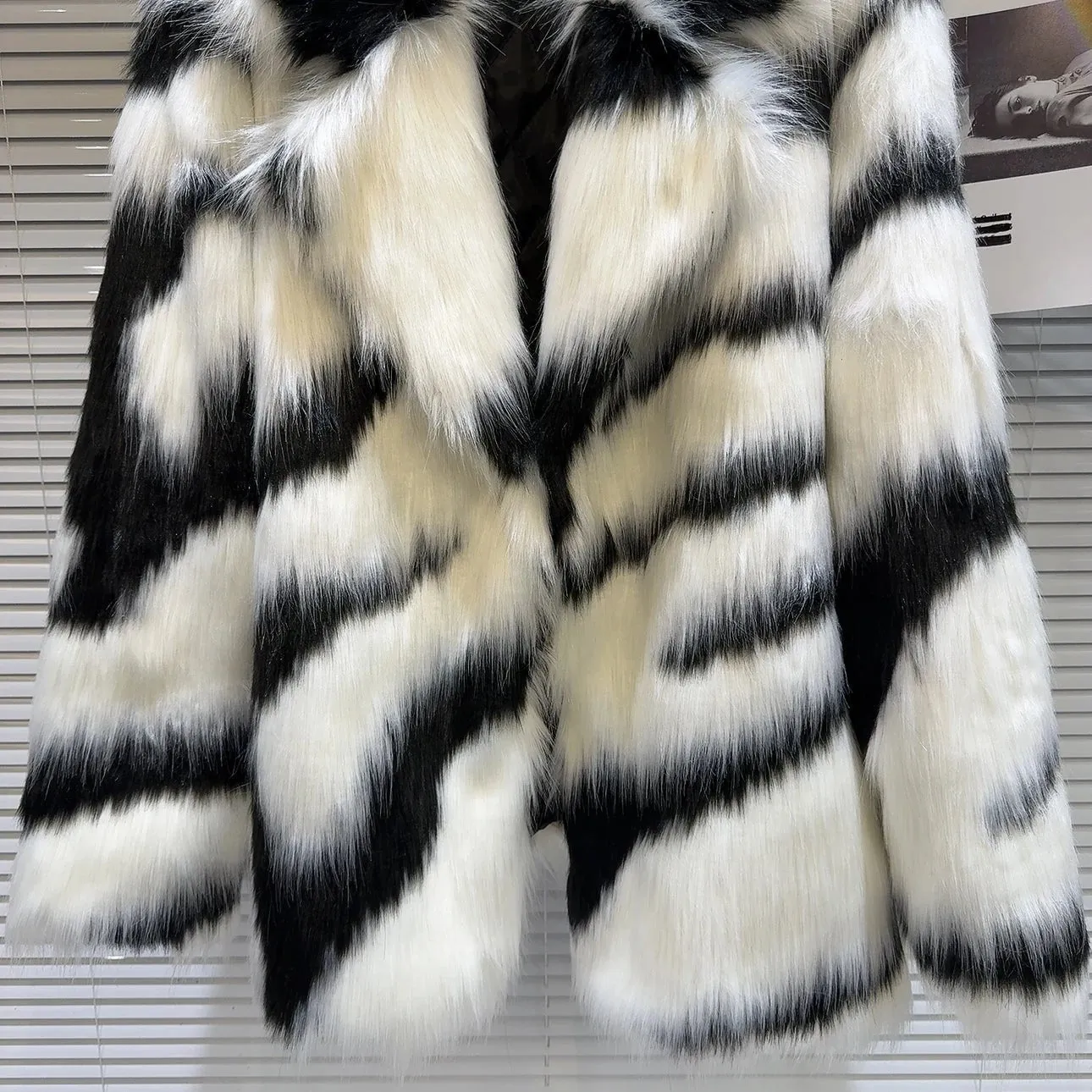 Pre Order:  Plush Zebra Stripes Faux Fur Jacket - Final Sale