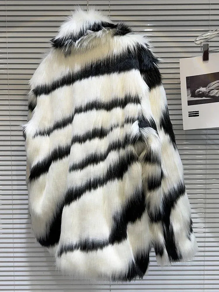 Pre Order:  Plush Zebra Stripes Faux Fur Jacket - Final Sale