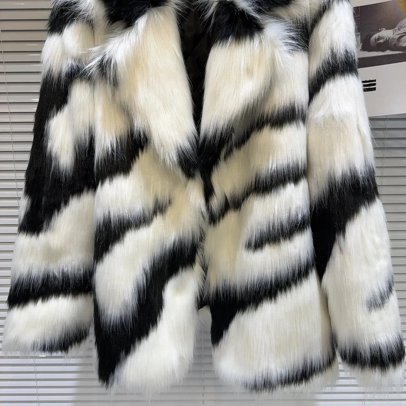 Pre Order:  Plush Zebra Stripes Faux Fur Jacket