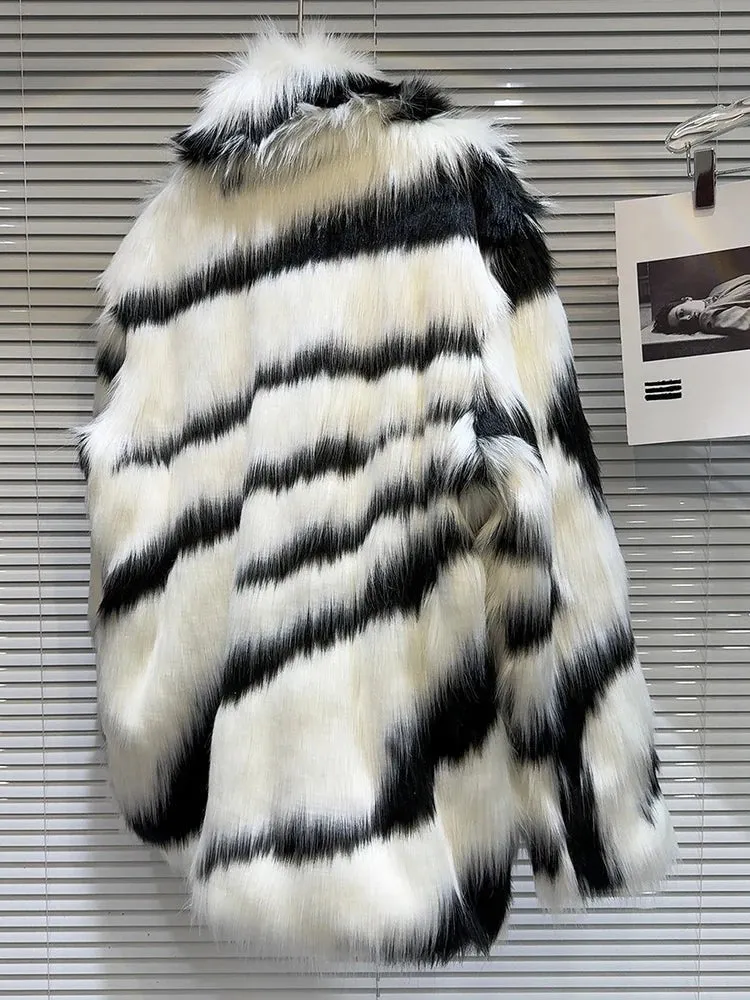 Pre Order:  Plush Zebra Stripes Faux Fur Jacket