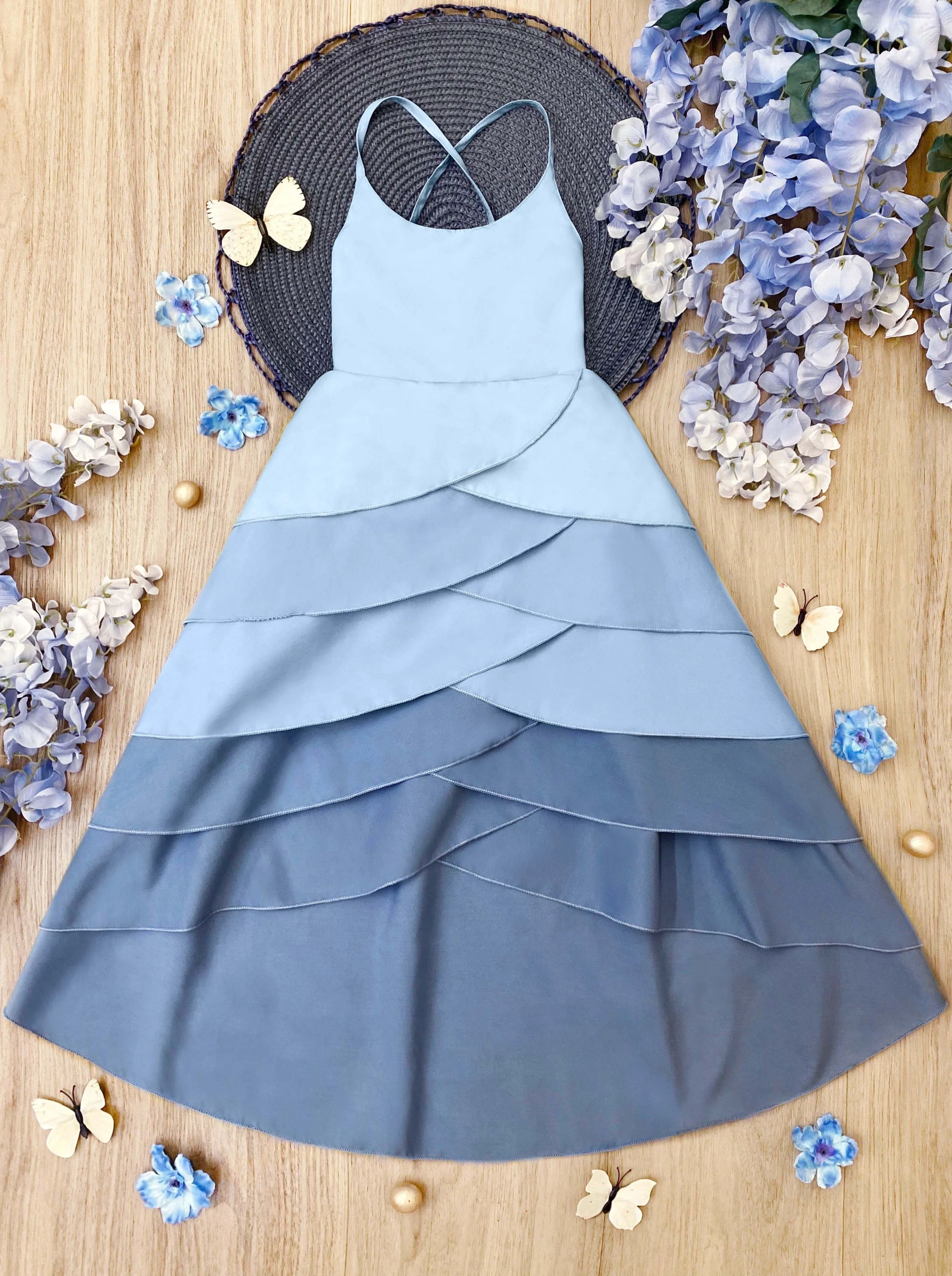 Pretty Petal Hues of Blues Tiered Dress