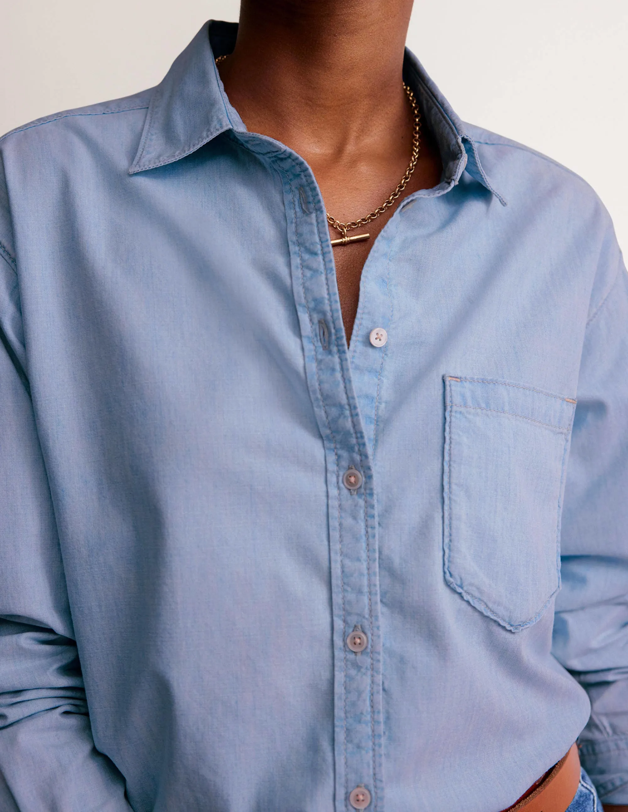 Relaxed Chambray Shirt-Light Denim