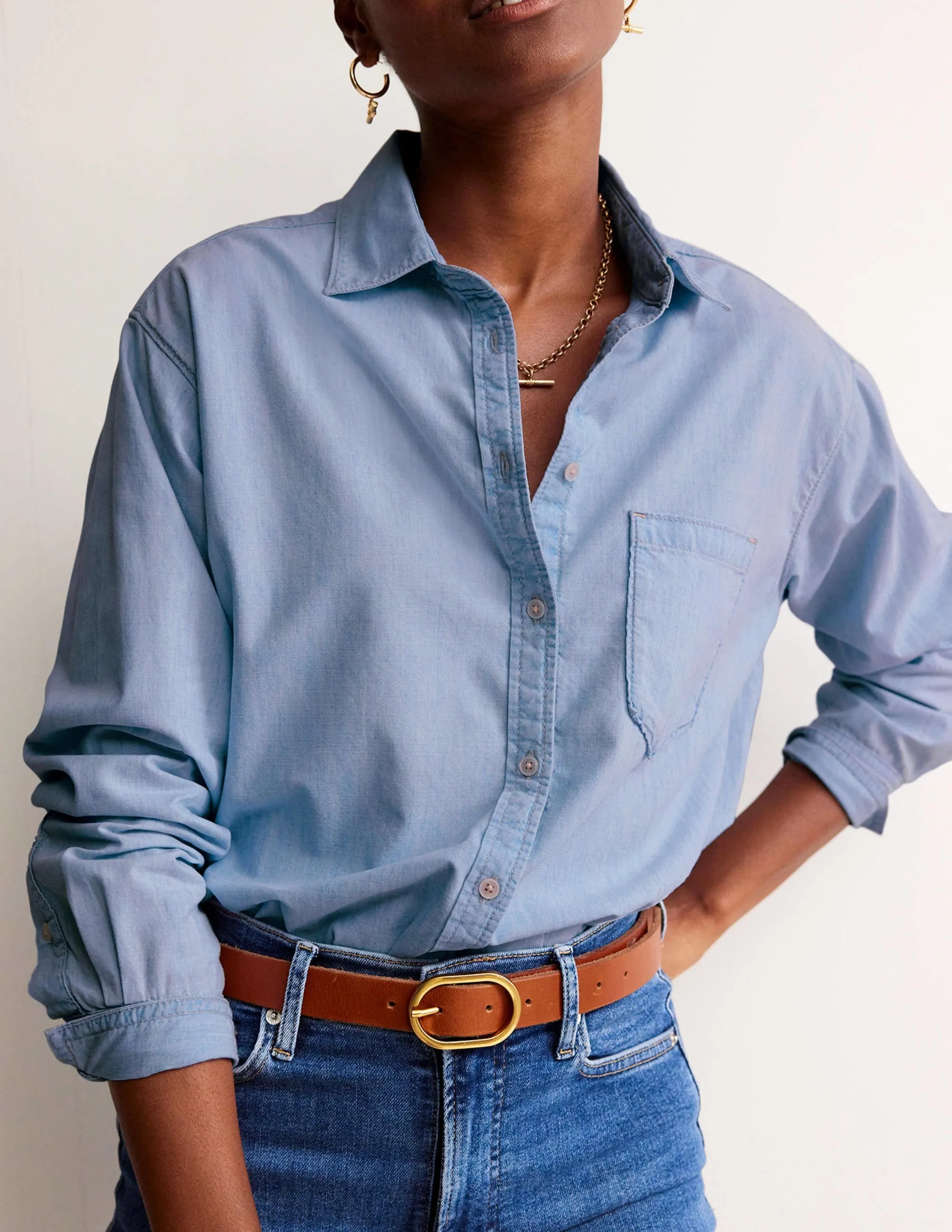 Relaxed Chambray Shirt-Light Denim