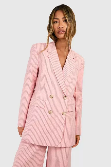 Relaxed Pastel Pink Striped Blazer