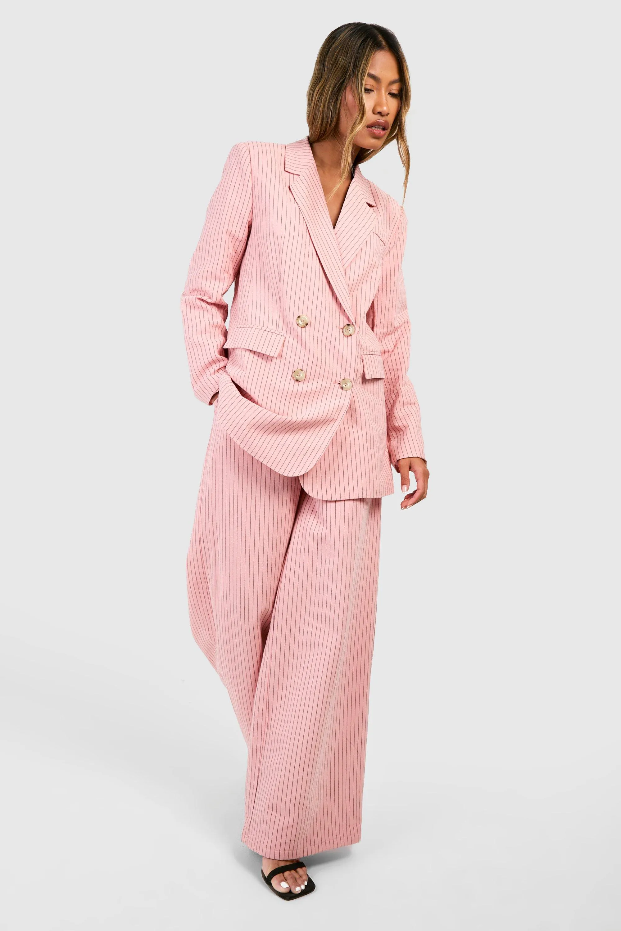 Relaxed Pastel Pink Striped Blazer