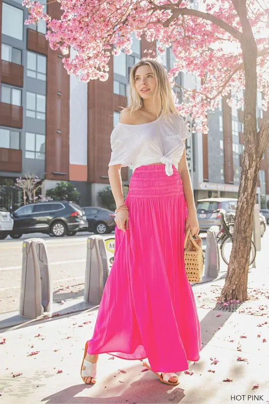 ROUCHED WAIST FLOWY MAXI SKIRT