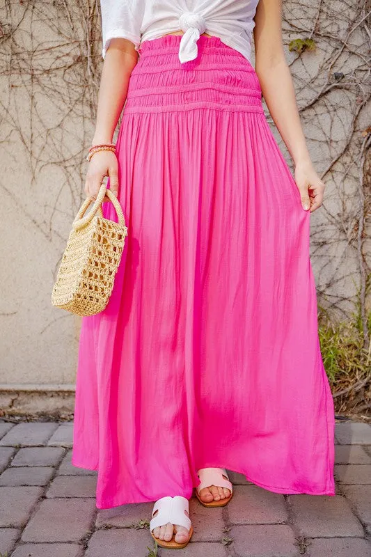 ROUCHED WAIST FLOWY MAXI SKIRT