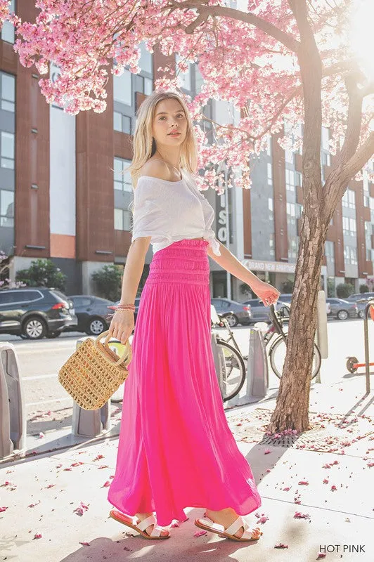 ROUCHED WAIST FLOWY MAXI SKIRT