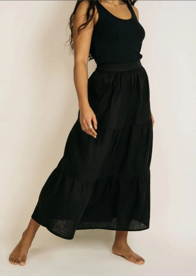 SCORPIO BLACK WOVEN MAXI SKIRT