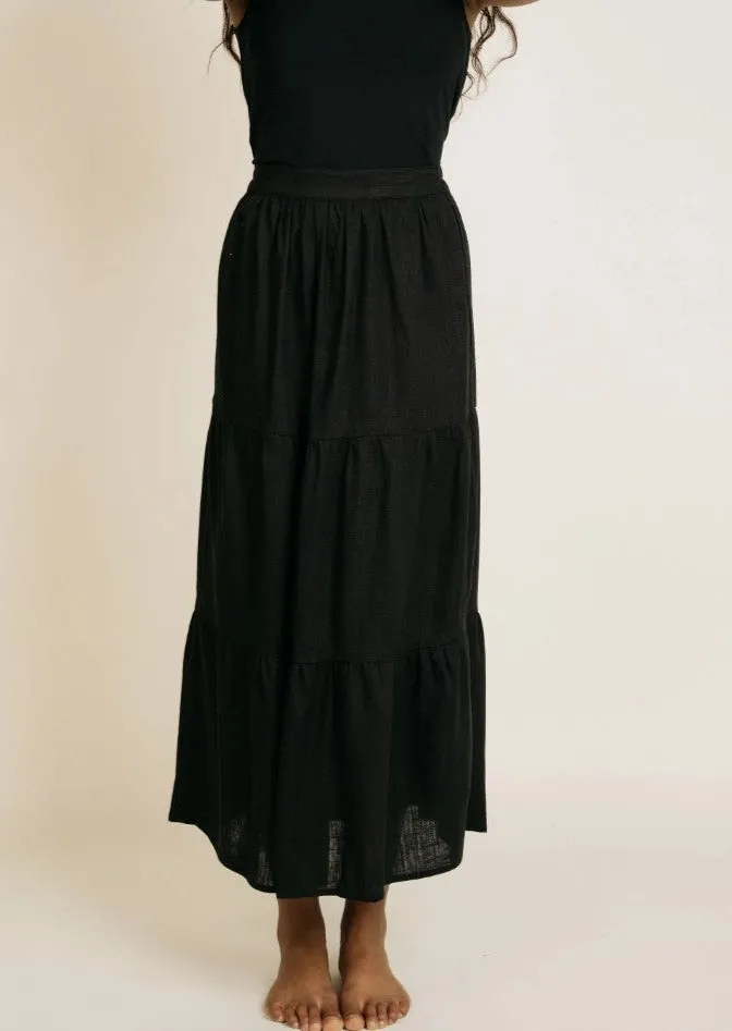 SCORPIO BLACK WOVEN MAXI SKIRT