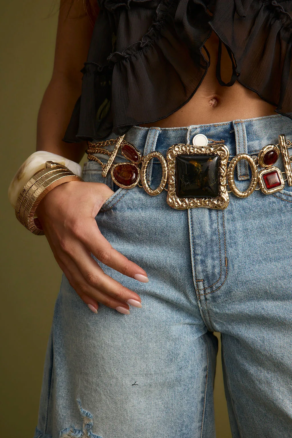 Soleil Statement Stone Gold Chain Belt