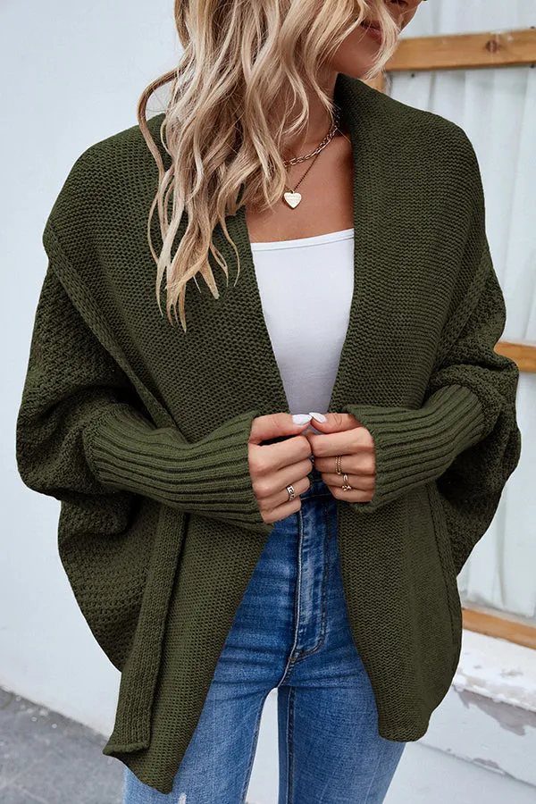 Solid Color Dolman Sleeve Elegant Knitted Cardigan