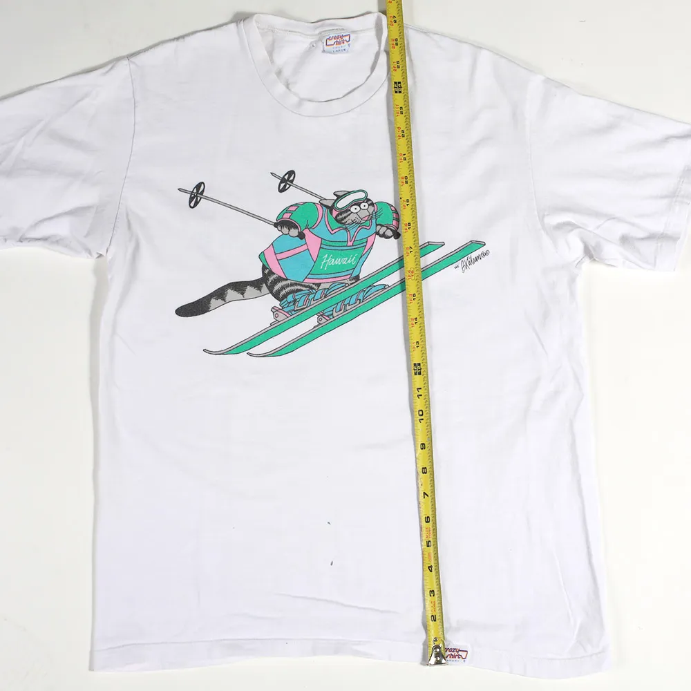 Vintage Skiing Cat Tee White L