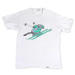 Vintage Skiing Cat Tee White L