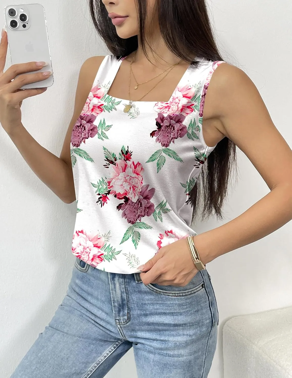 Zeagoo Tank Tops Square Neck Loose Fit Side Split Flowy Shirts