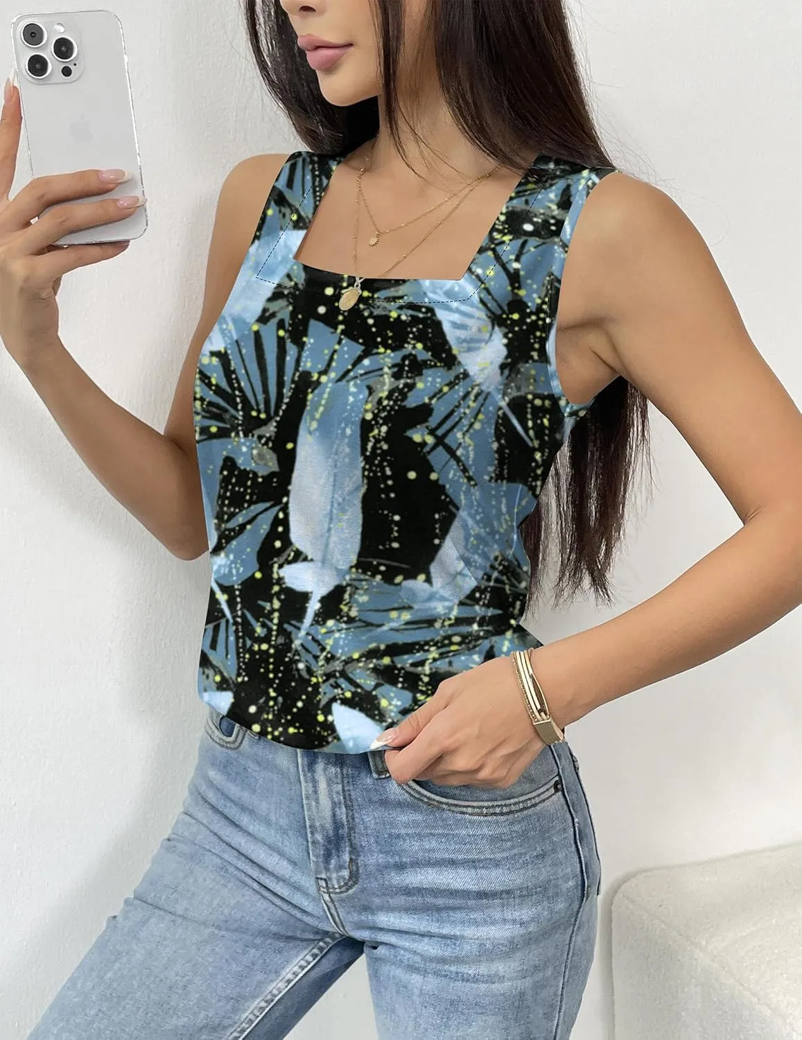 Zeagoo Tank Tops Square Neck Loose Fit Side Split Flowy Shirts