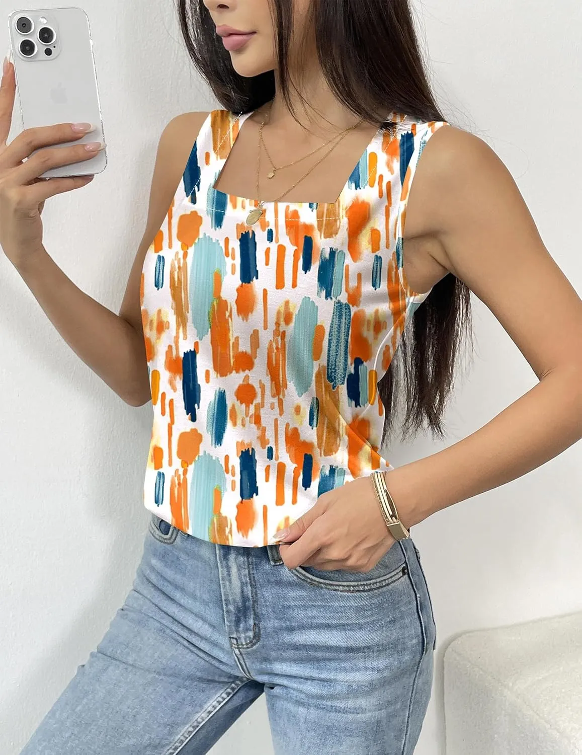 Zeagoo Tank Tops Square Neck Loose Fit Side Split Flowy Shirts