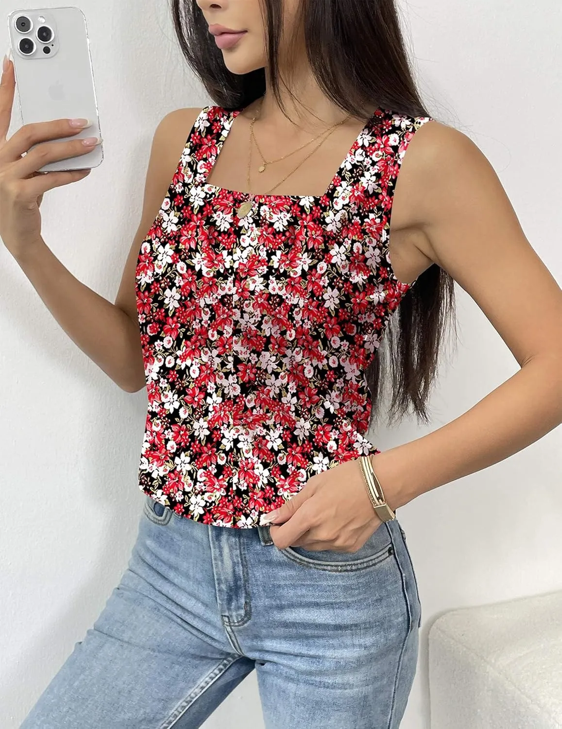 Zeagoo Tank Tops Square Neck Loose Fit Side Split Flowy Shirts