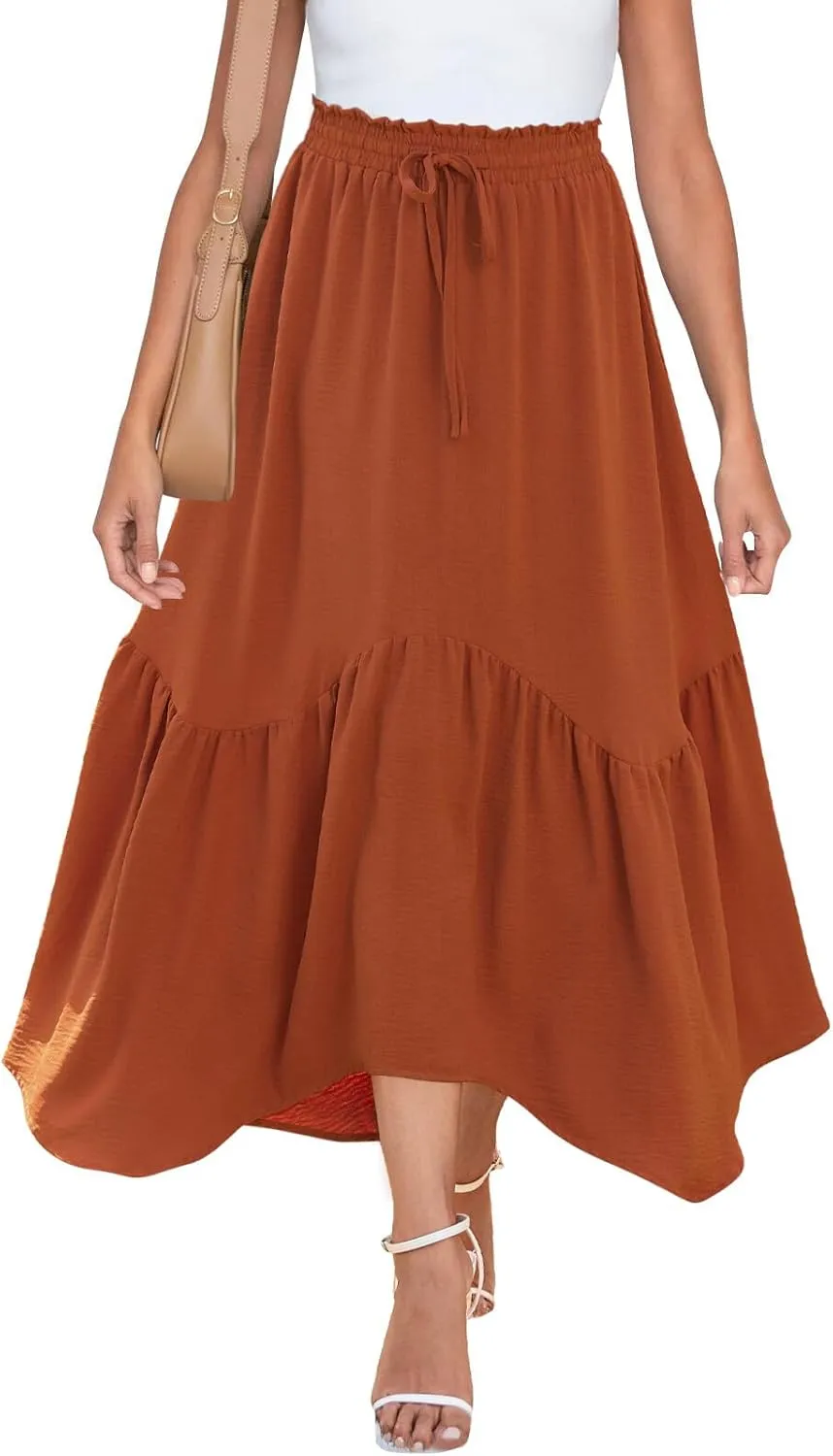 Zeagoo Women High Waisted Long Skirt Flowy Drawstring Maxi Skirt