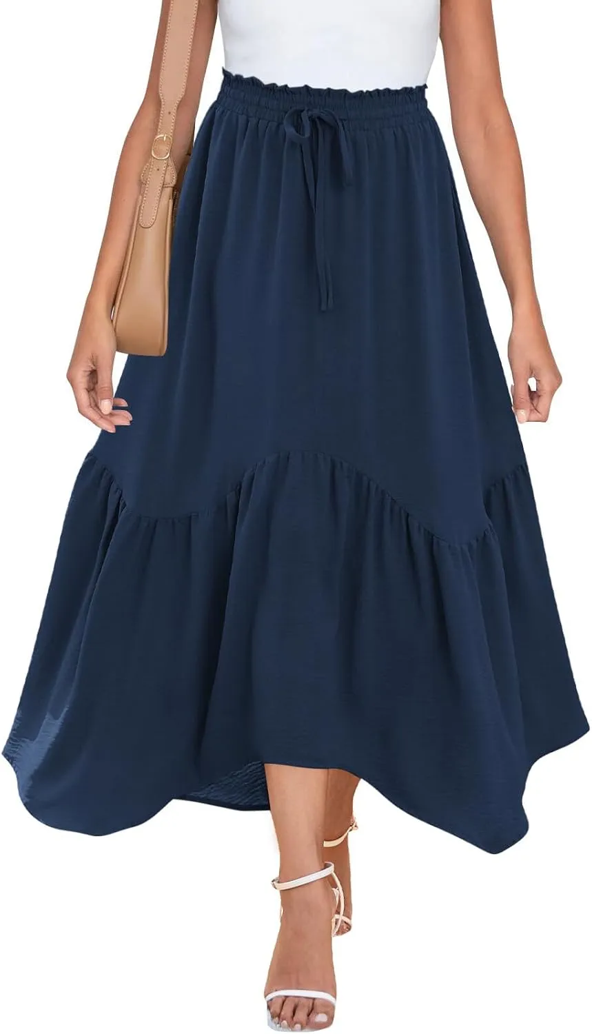 Zeagoo Women High Waisted Long Skirt Flowy Drawstring Maxi Skirt