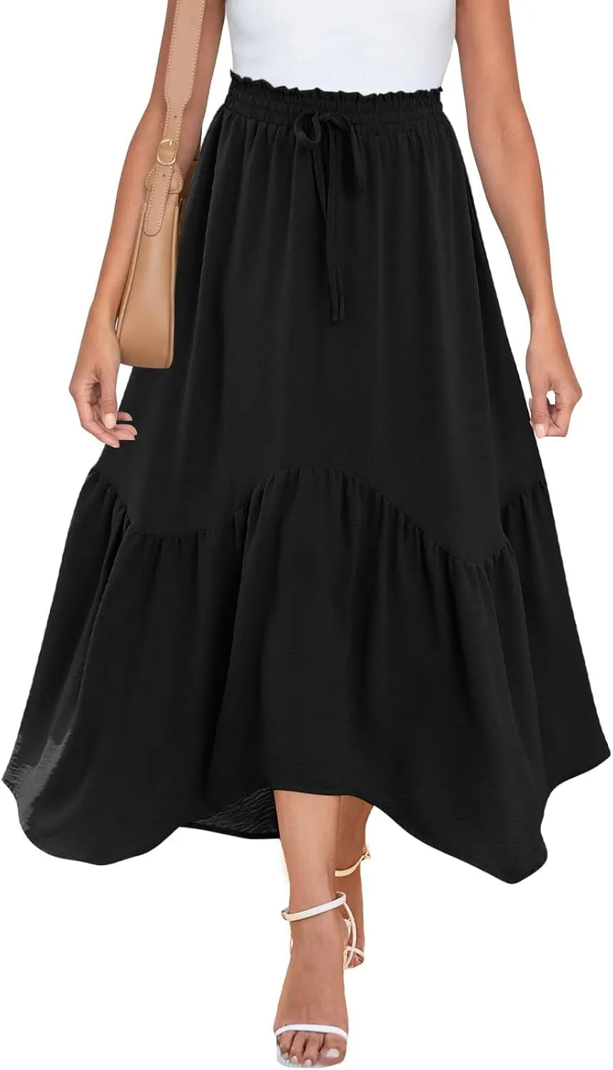 Zeagoo Women High Waisted Long Skirt Flowy Drawstring Maxi Skirt