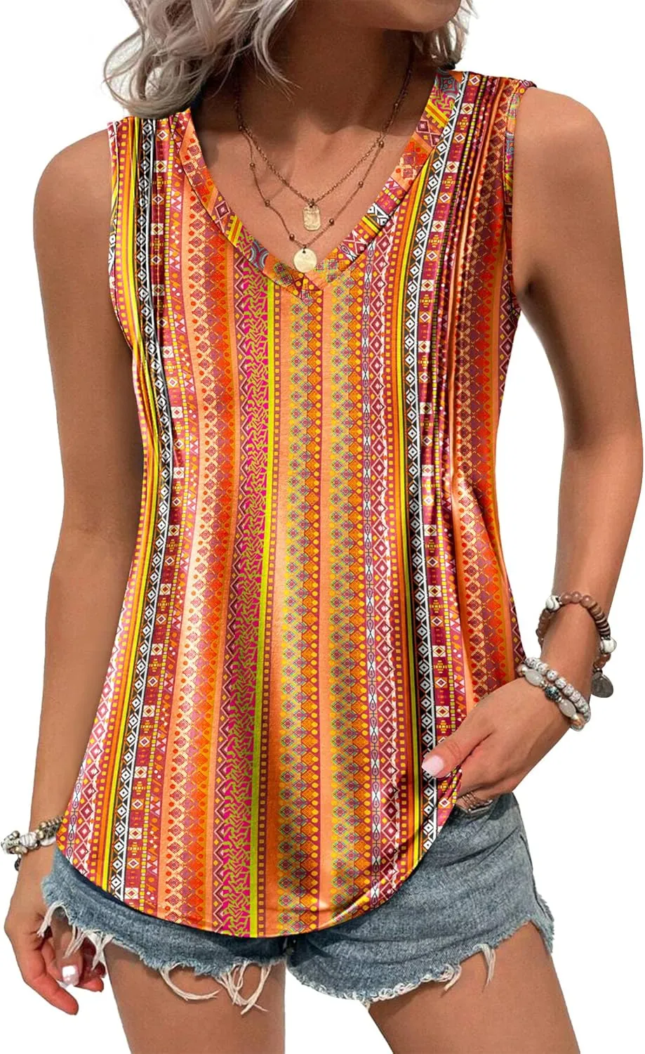 Zeagoo Women's Tank Tops Loose Fit Casual V Neck Boho Shirts