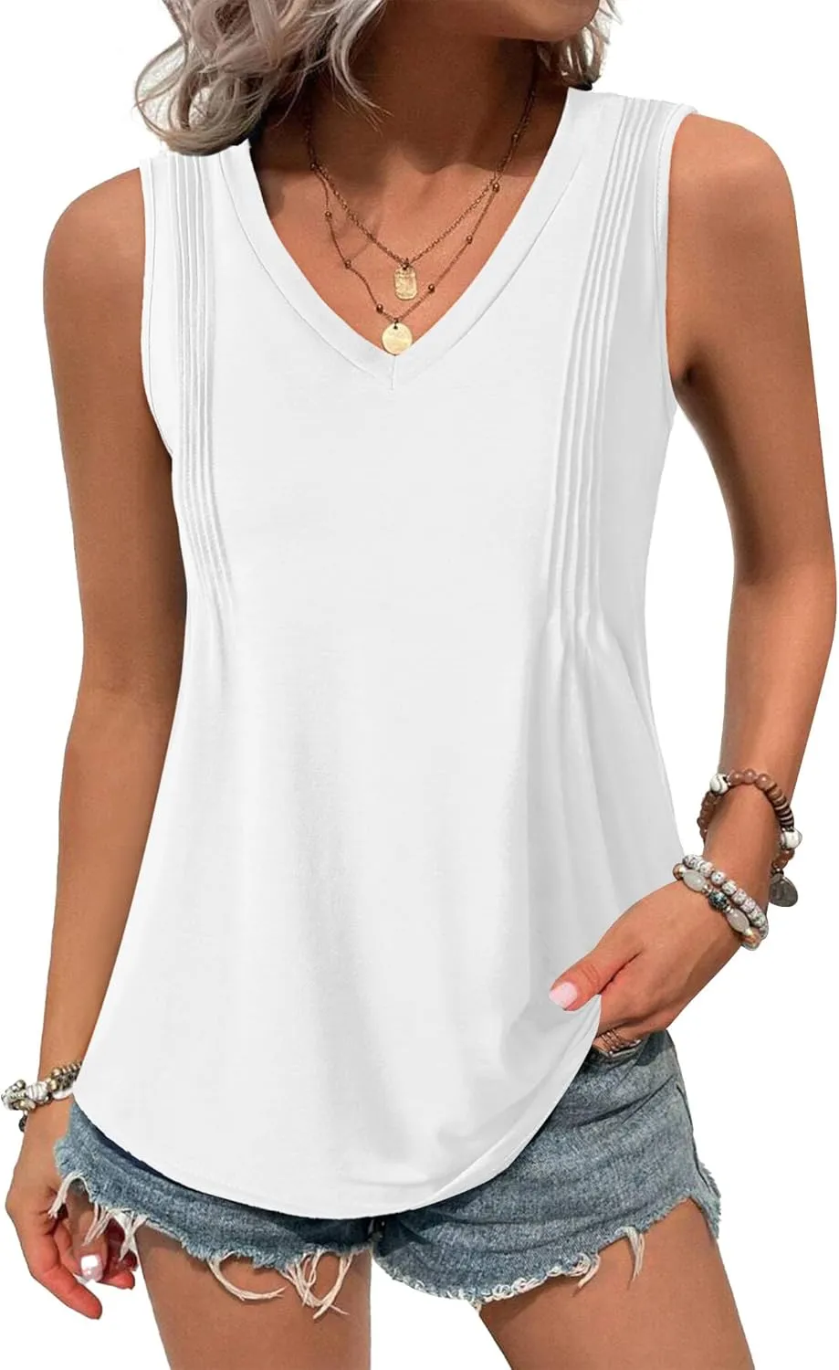 Zeagoo Women's Tank Tops Loose Fit Casual V Neck Boho Shirts