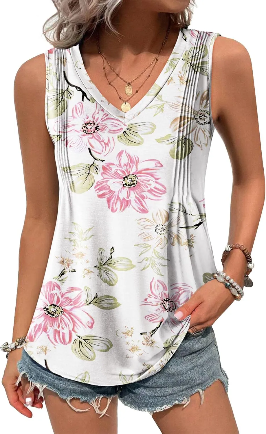 Zeagoo Women's Tank Tops Loose Fit Casual V Neck Boho Shirts