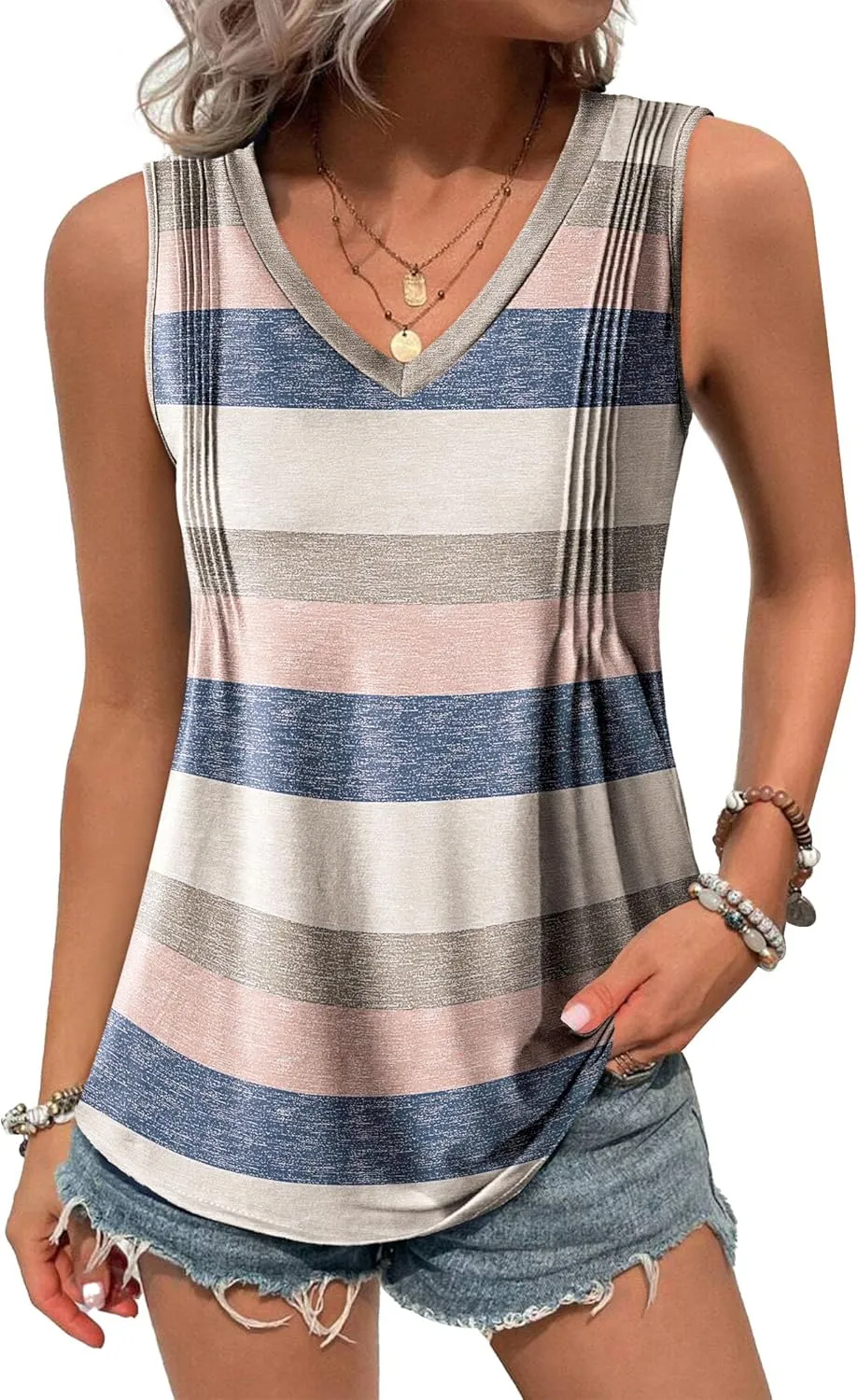 Zeagoo Women's Tank Tops Loose Fit Casual V Neck Boho Shirts