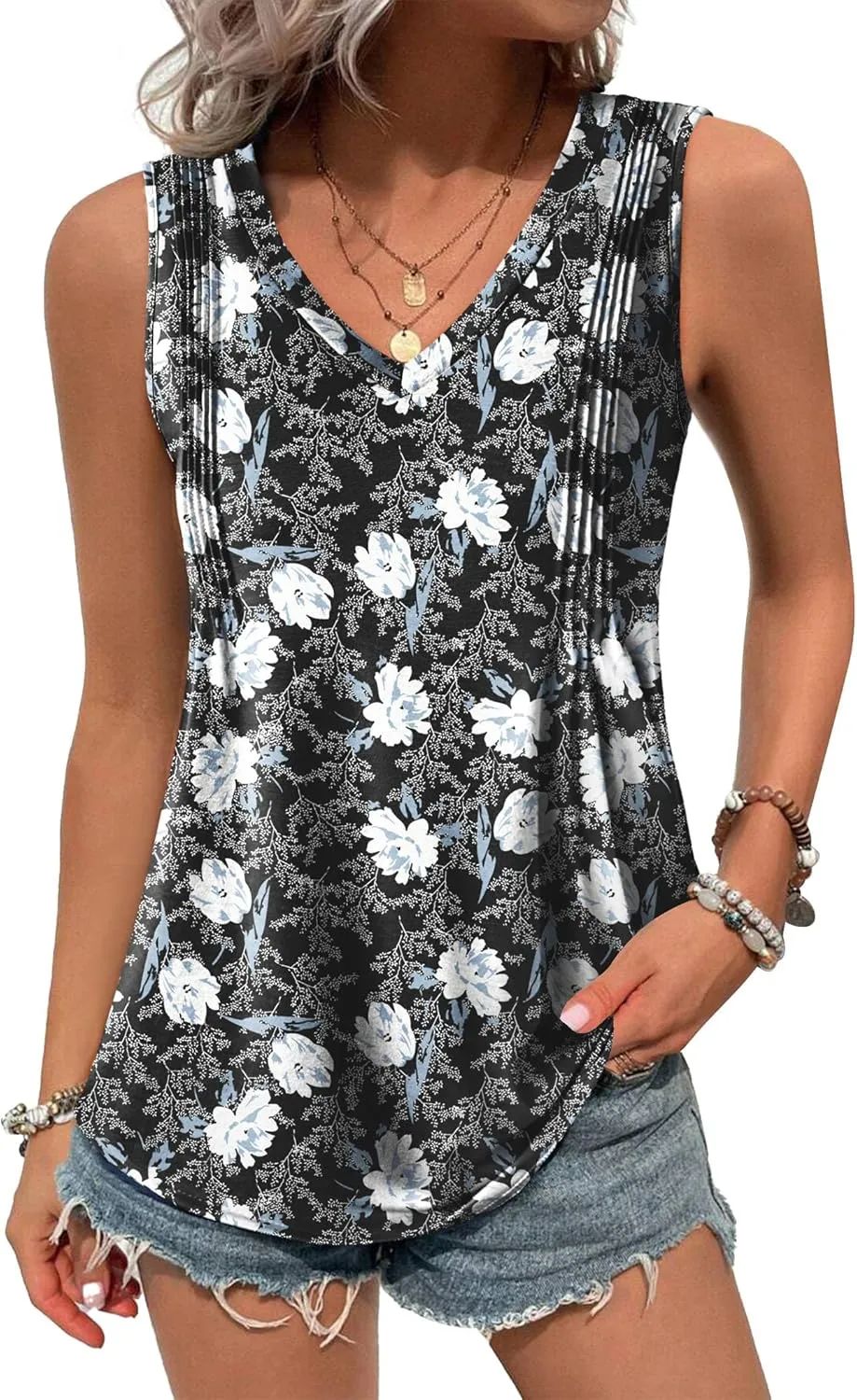 Zeagoo Women's Tank Tops Loose Fit Casual V Neck Boho Shirts