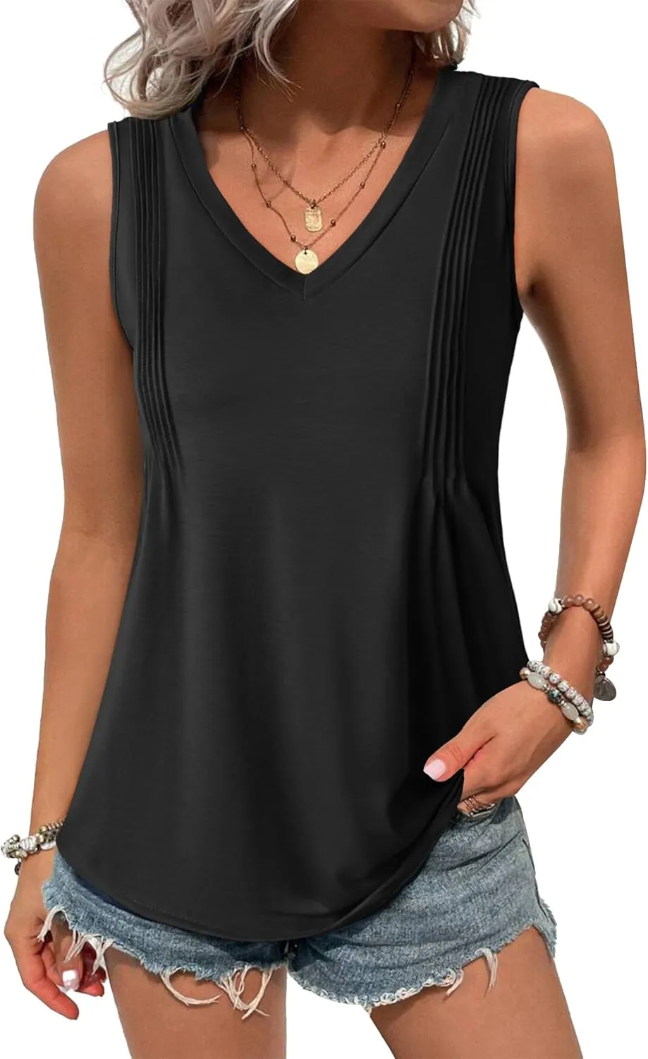 Zeagoo Women's Tank Tops Loose Fit Casual V Neck Boho Shirts